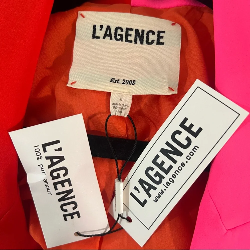 NEW NWT L’AGENCE Kenzie Double Breasted Blazer Jacket Cherry Tomato & Rose Pink